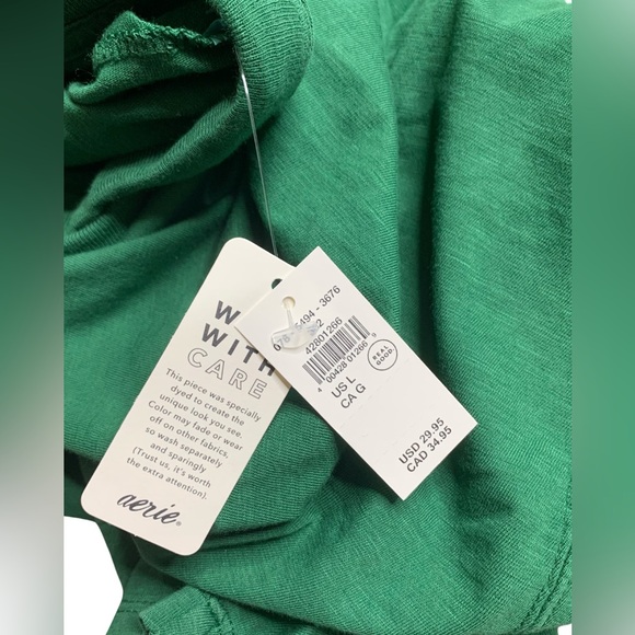 NWT Aerie Oversized V-Neck Boyfriend T-Shirt Size Large Green Dark Algae 3676 - Picture 9 of 12